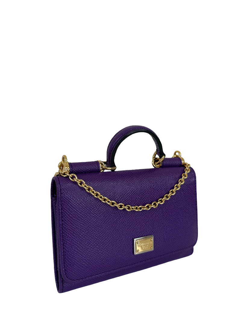 Dolce Gabbana Purple Leather Sicily Wallet on Chain