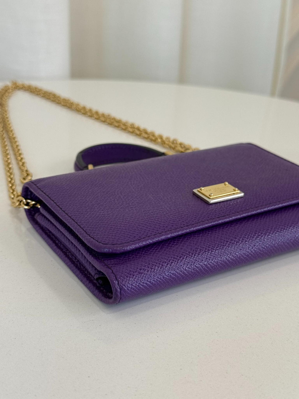 Dolce Gabbana Purple Leather Sicily Wallet on Chain