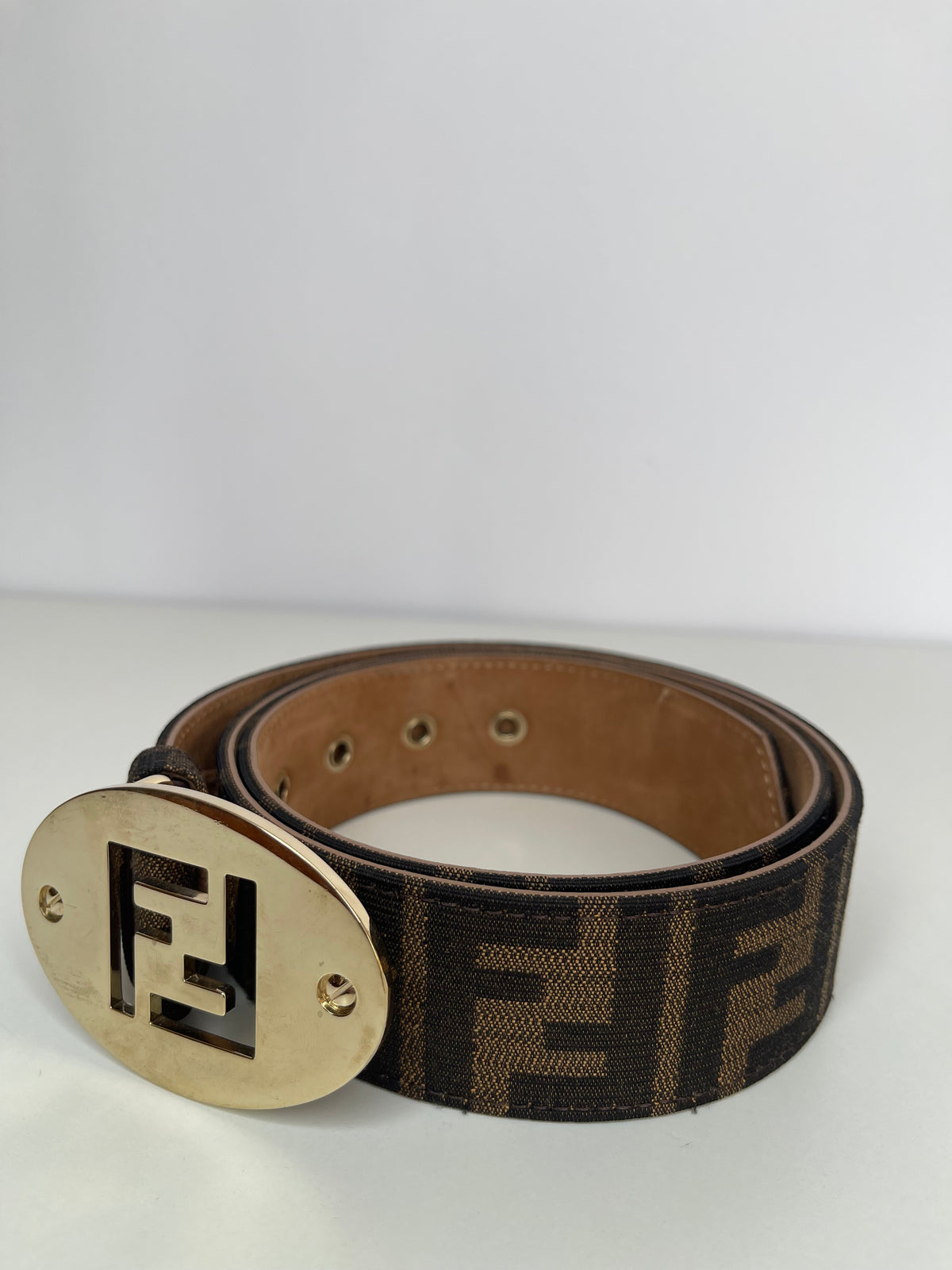 Fendi Zucca Canvas Logo Buckle Belt 90x36