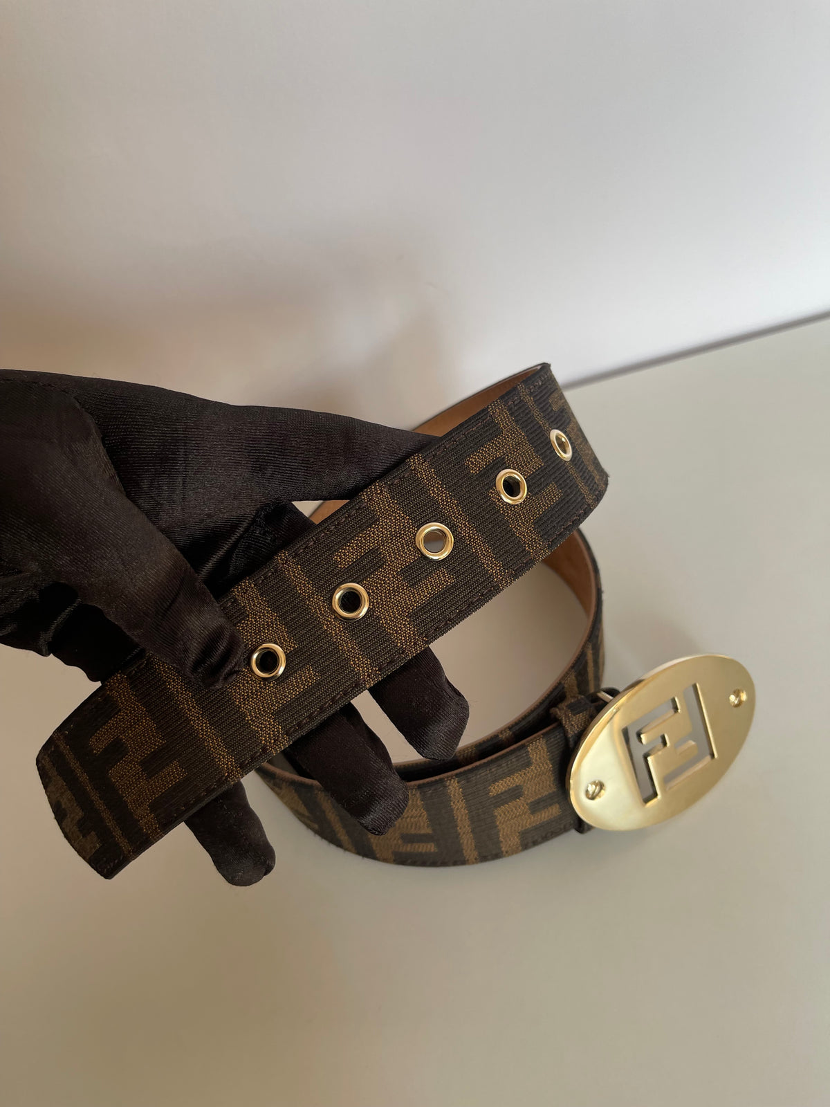 Fendi Zucca Canvas Logo Buckle Belt 90x36