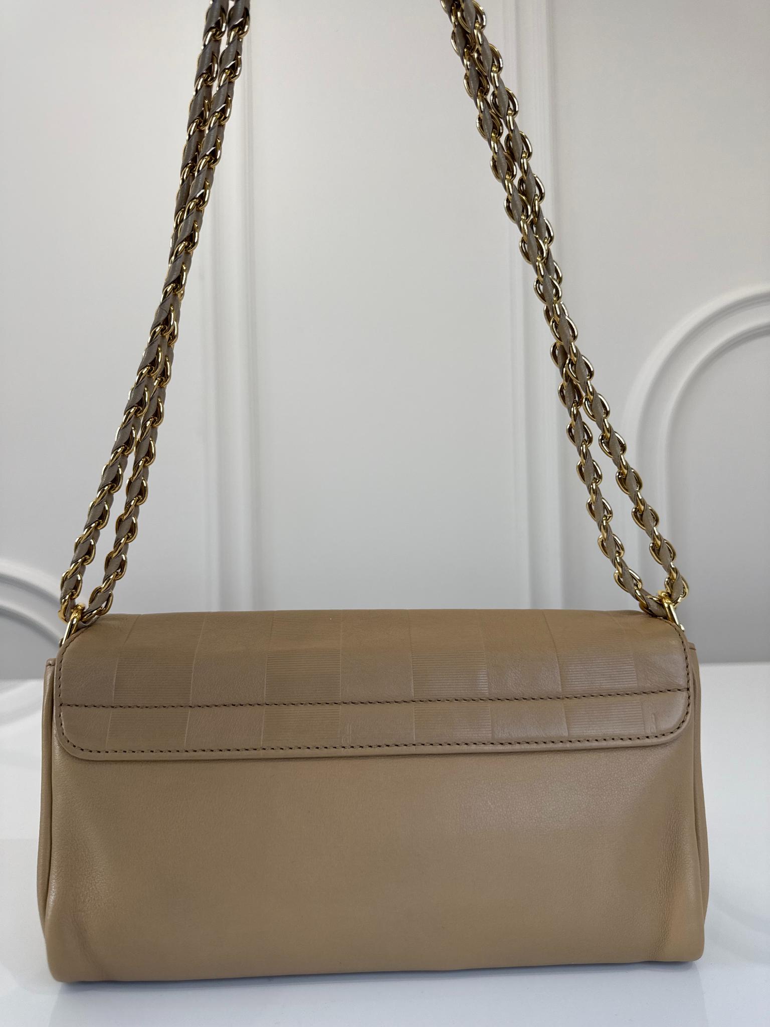 Fendi Beige Pequin Embossed Leather Small Claudia Shoulder Bag
