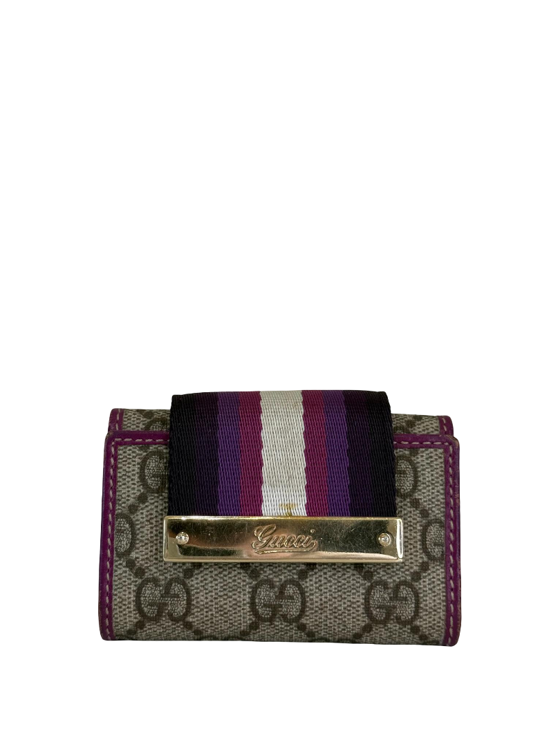 Gucci Purple/Beige GG Canvas and Leather Web Key Holder