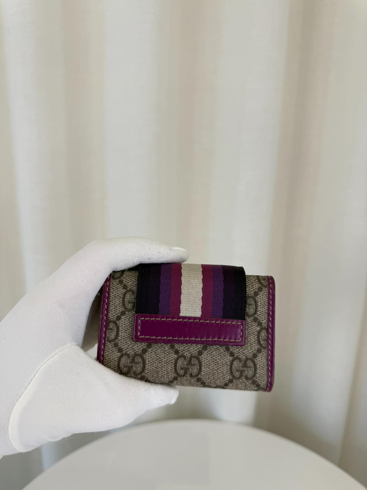 Gucci Purple/Beige GG Canvas and Leather Web Key Holder