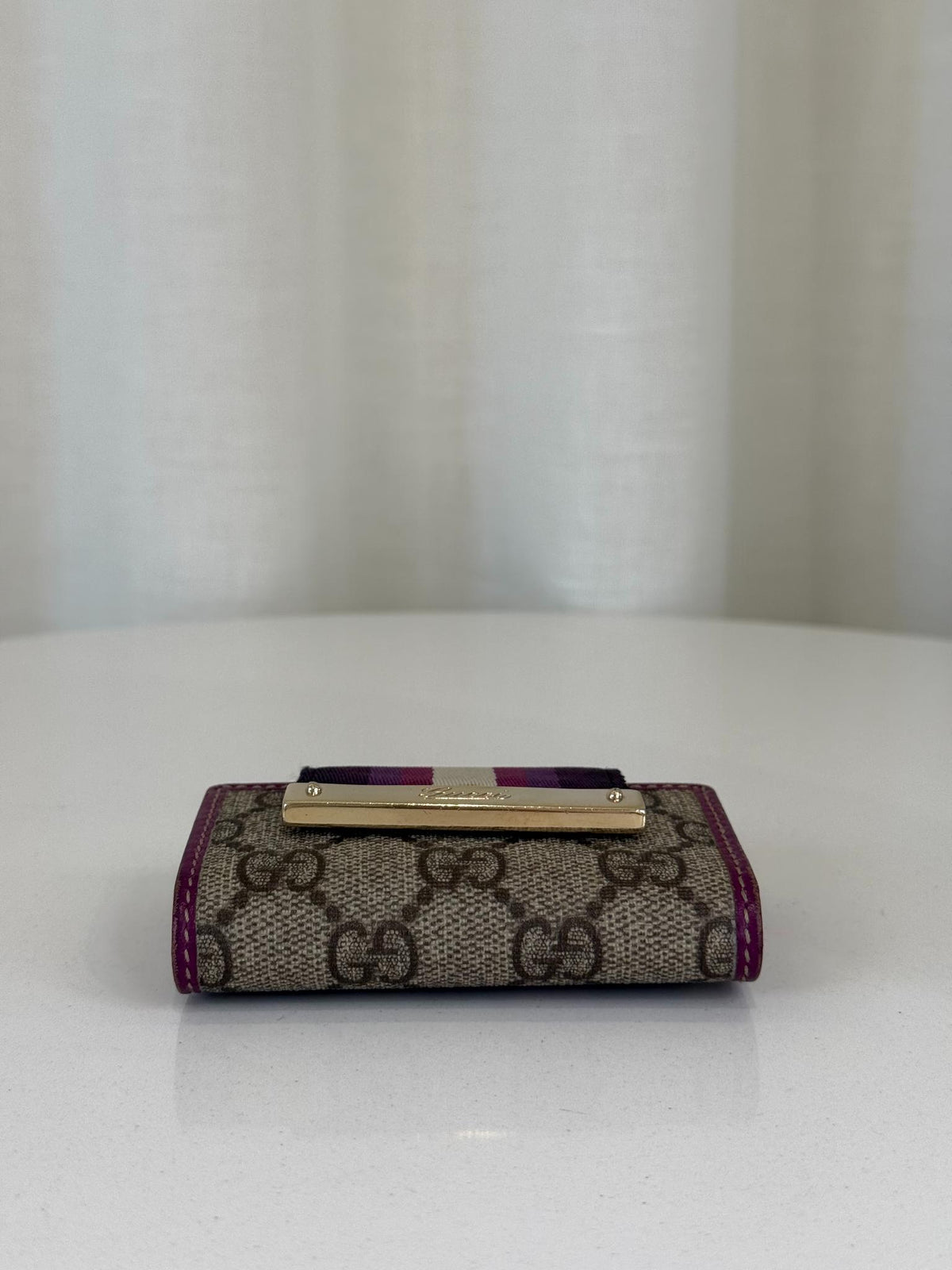 Gucci Purple/Beige GG Canvas and Leather Web Key Holder