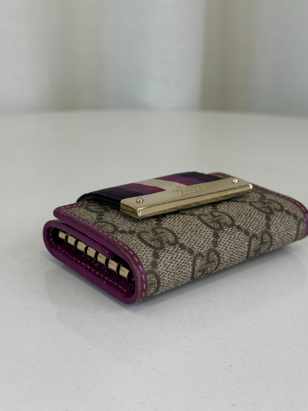 Gucci Purple/Beige GG Canvas and Leather Web Key Holder