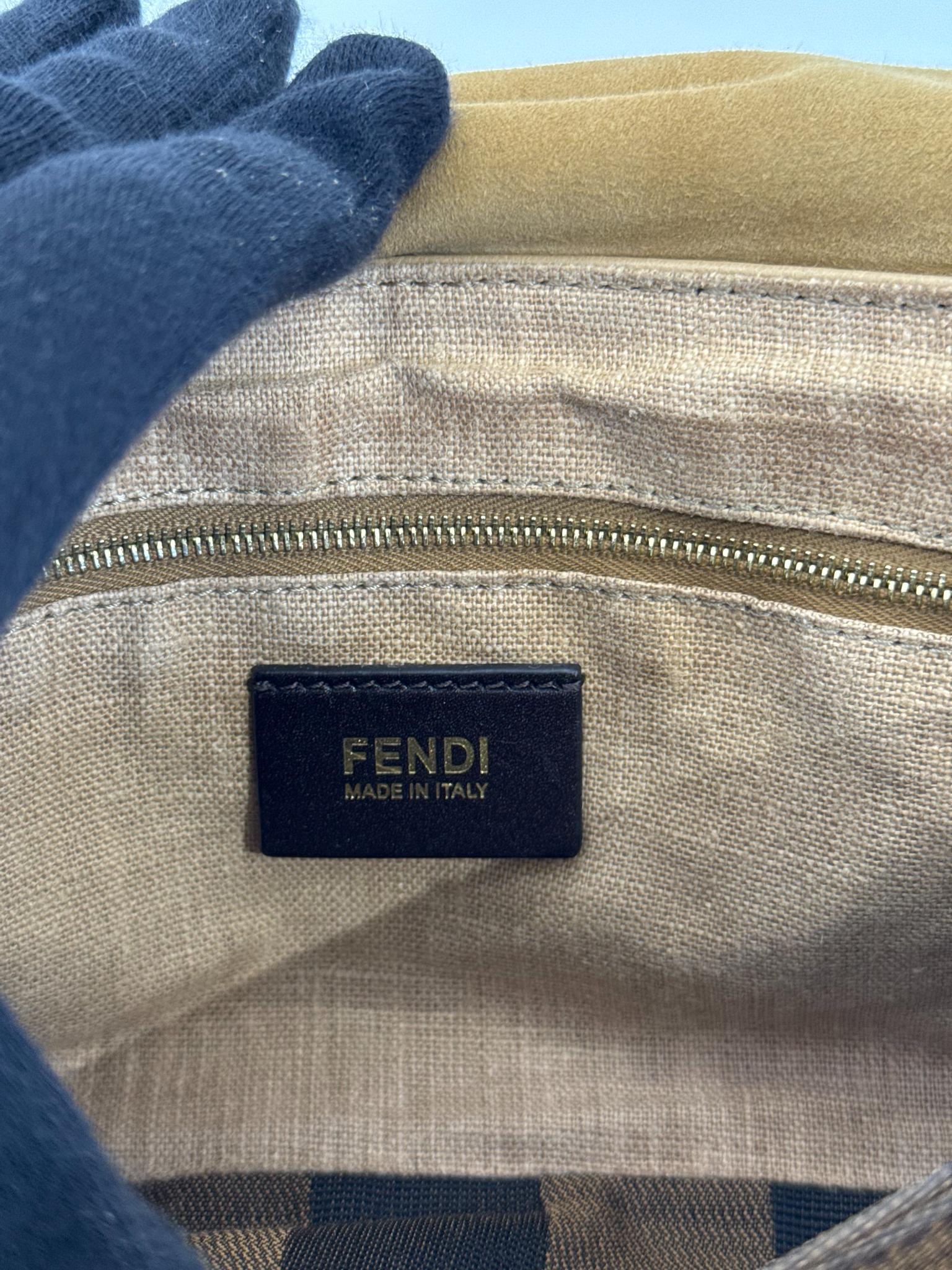 Fendi Beige Pequin Embossed Leather Small Claudia Shoulder Bag
