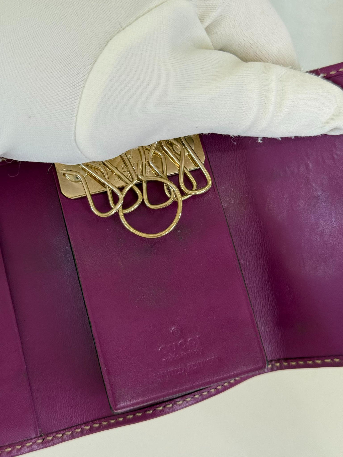 Gucci Purple/Beige GG Canvas and Leather Web Key Holder