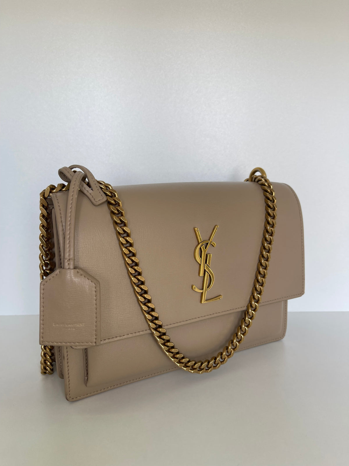 Saint Laurent Calfskin Medium Monogram Sunset Dark Beige