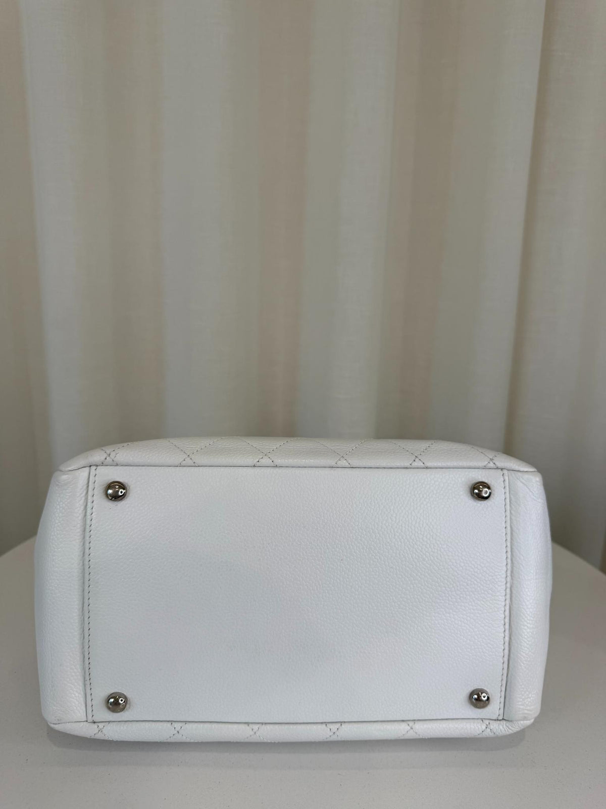 Chanel White Quilted Caviar Leather Petite Timeless Shopping Tote Bag