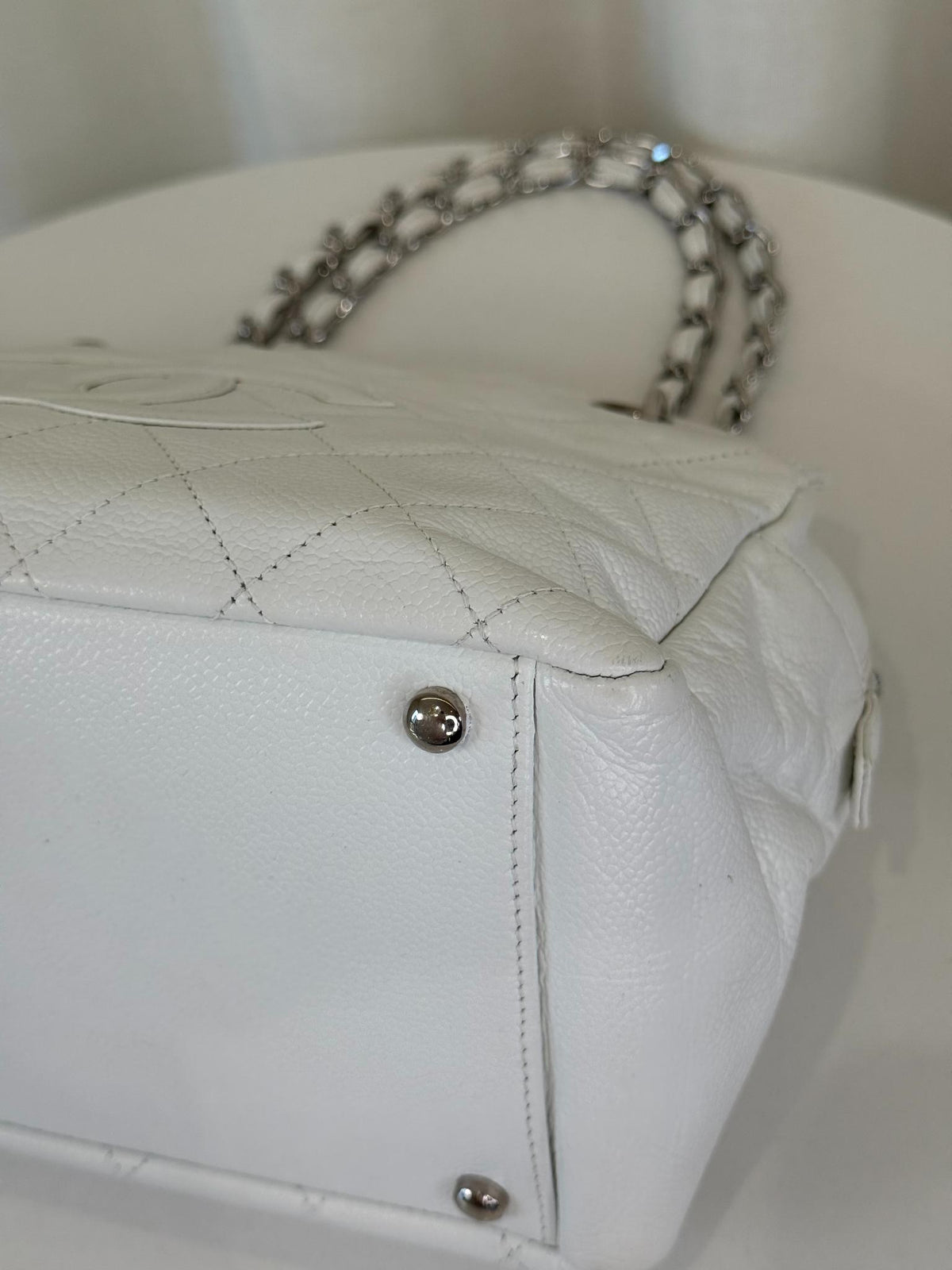 Chanel White Quilted Caviar Leather Petite Timeless Shopping Tote Bag