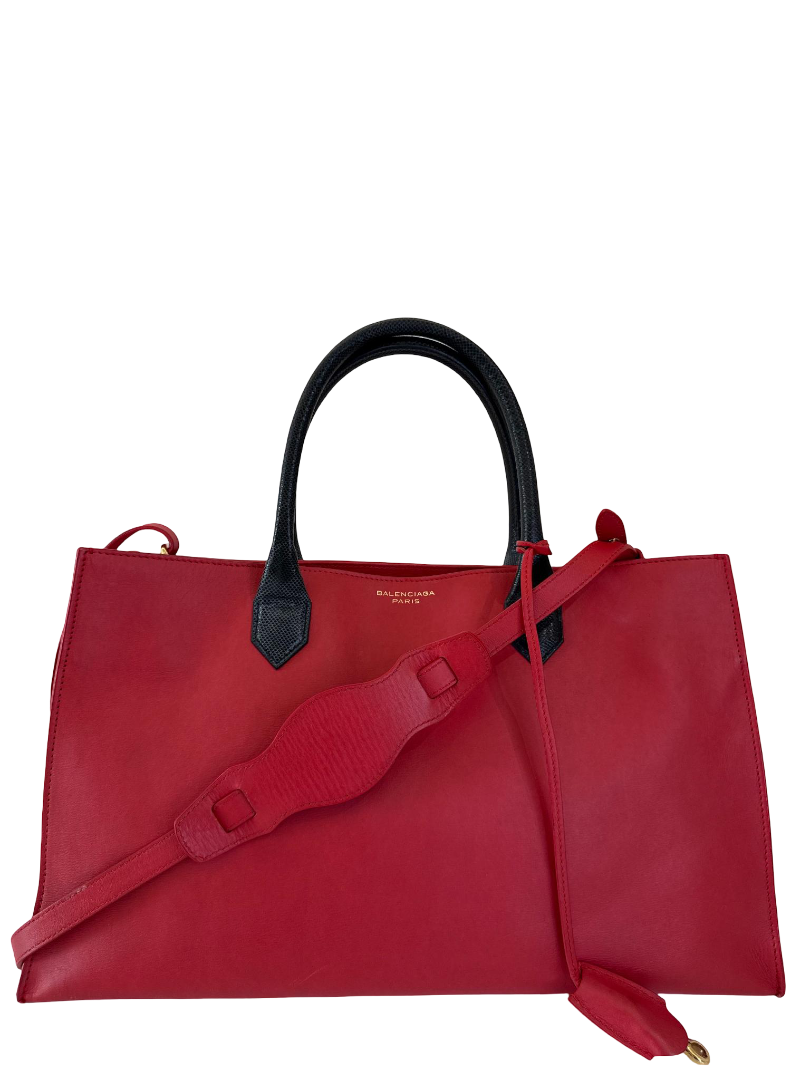 Balenciaga Red Smooth Calfskin Leather and Snake Padlock Work S Tote Bag