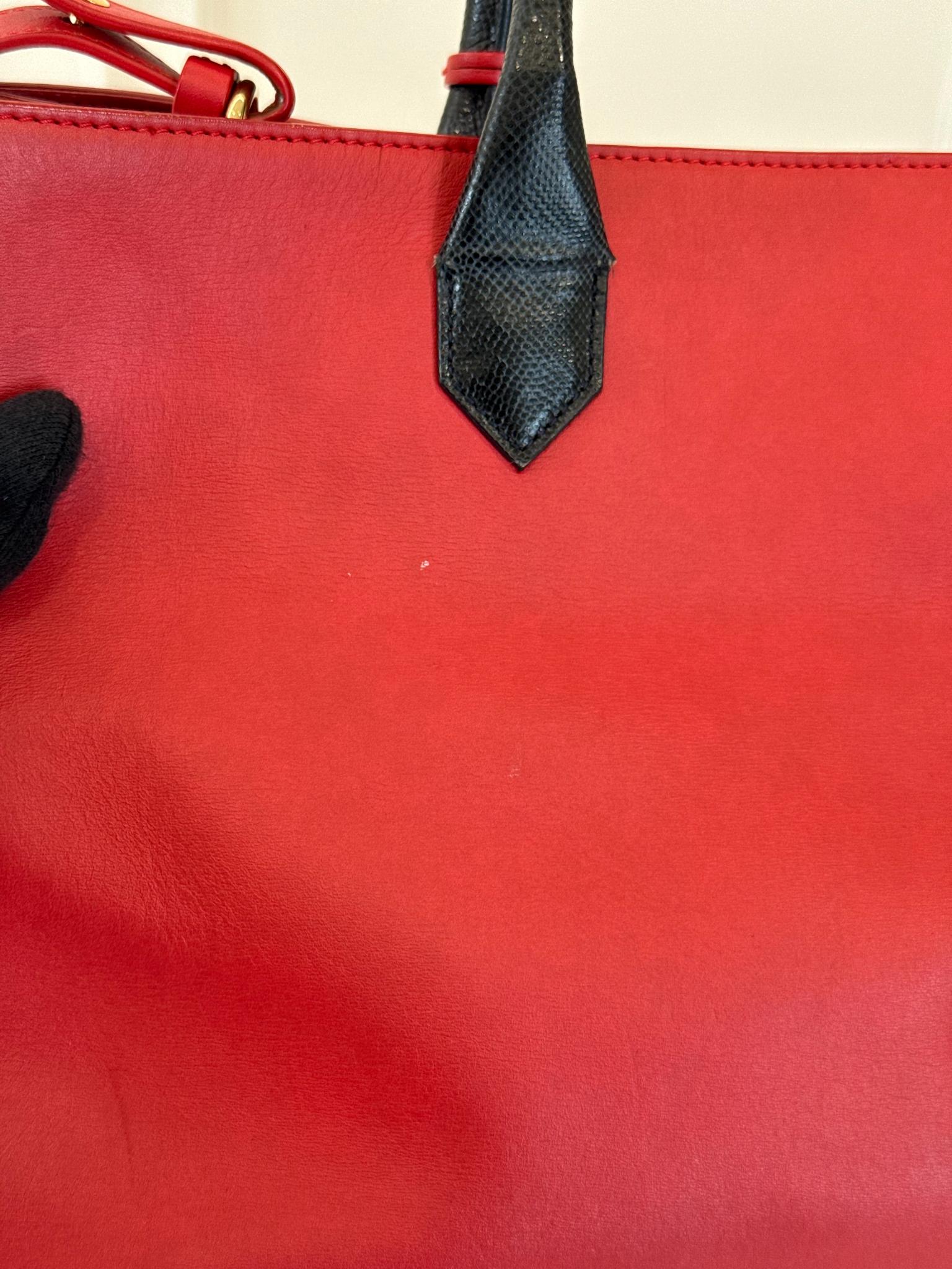 Balenciaga Red Smooth Calfskin Leather and Snake Padlock Work S Tote Bag