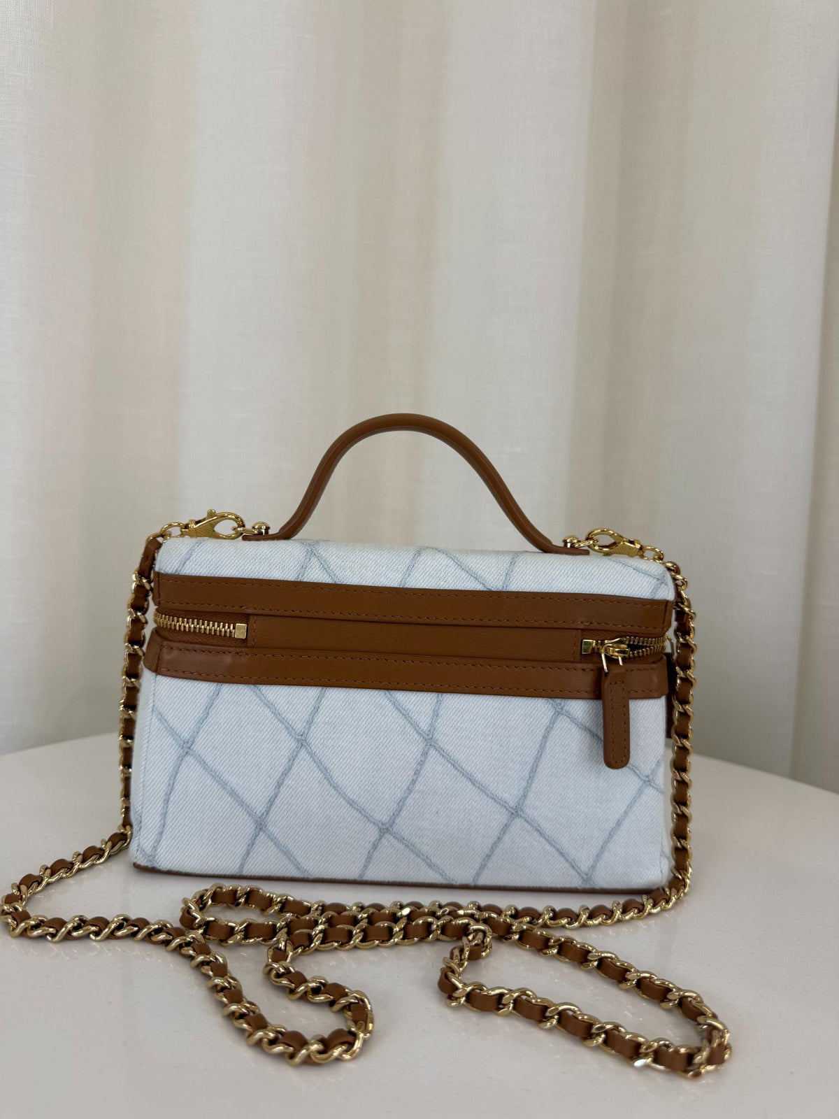 Chanel Coco Beach Washed Denim Calfskin Quilted Vanity Top Handle