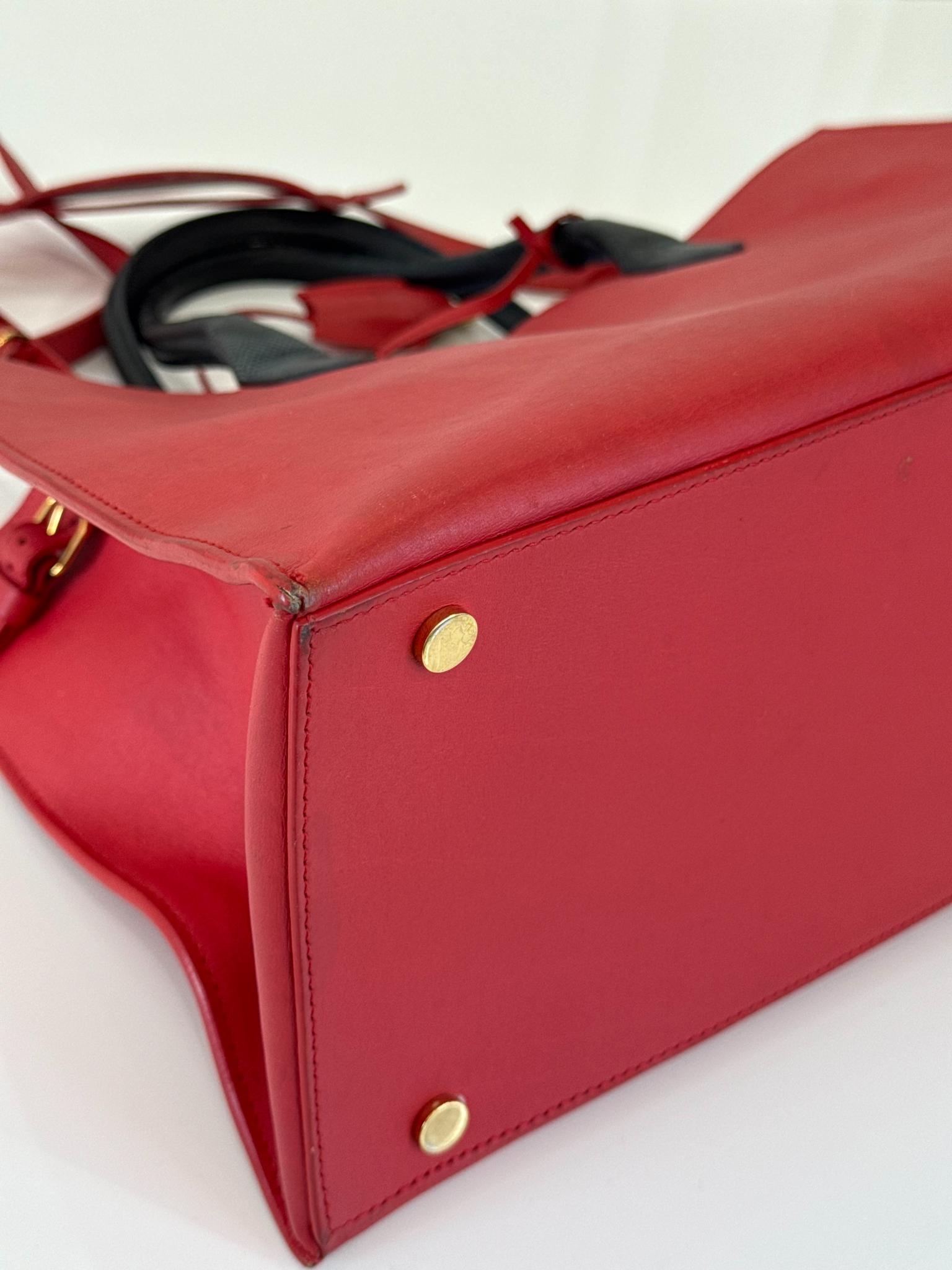 Balenciaga Red Smooth Calfskin Leather and Snake Padlock Work S Tote Bag