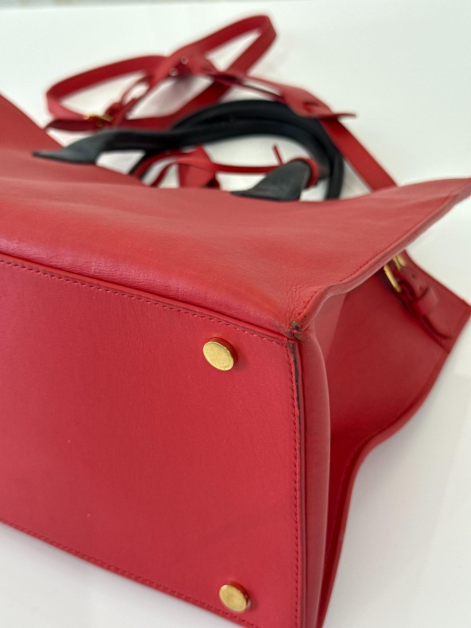 Balenciaga Red Smooth Calfskin Leather and Snake Padlock Work S Tote Bag