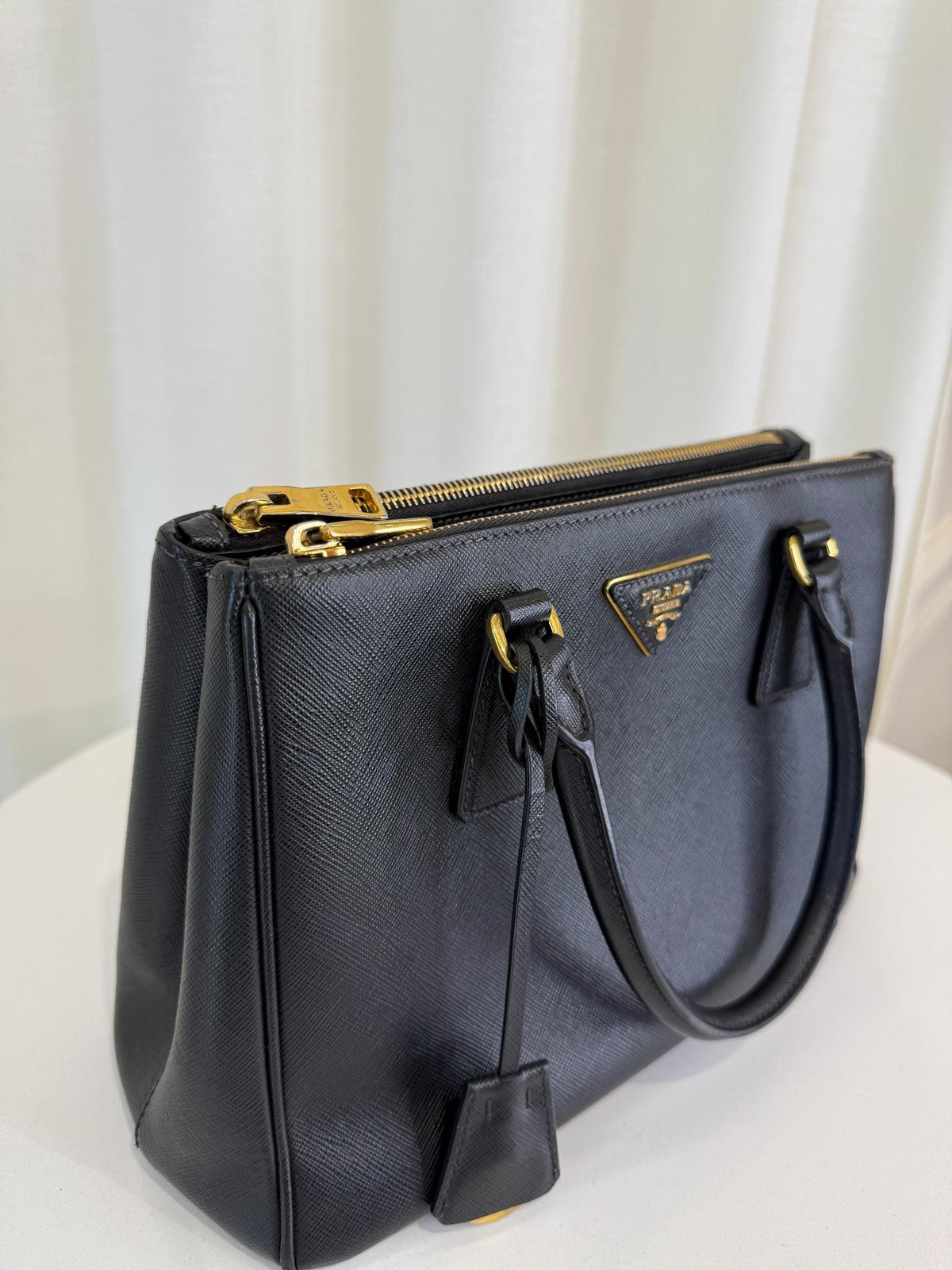 Prada Galleria Black Saffiano Galleria Double Zip Tote Bag