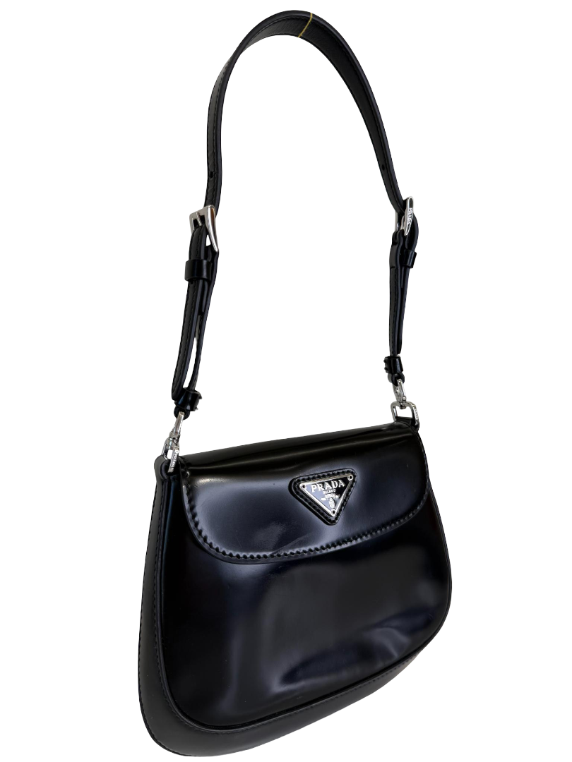 Prada Mini Cleo Black Spazzolato Leather Shoulder Bag