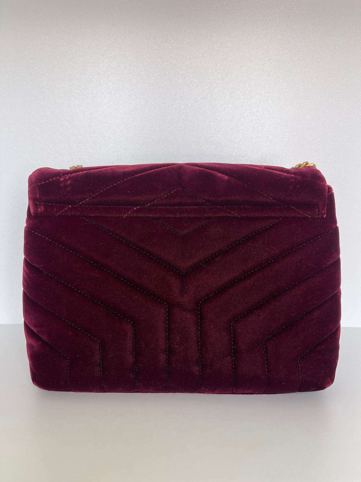 Saint Laurent Velvet Y Quilted Monogram Small Loulou Chain Satchel Burgundy