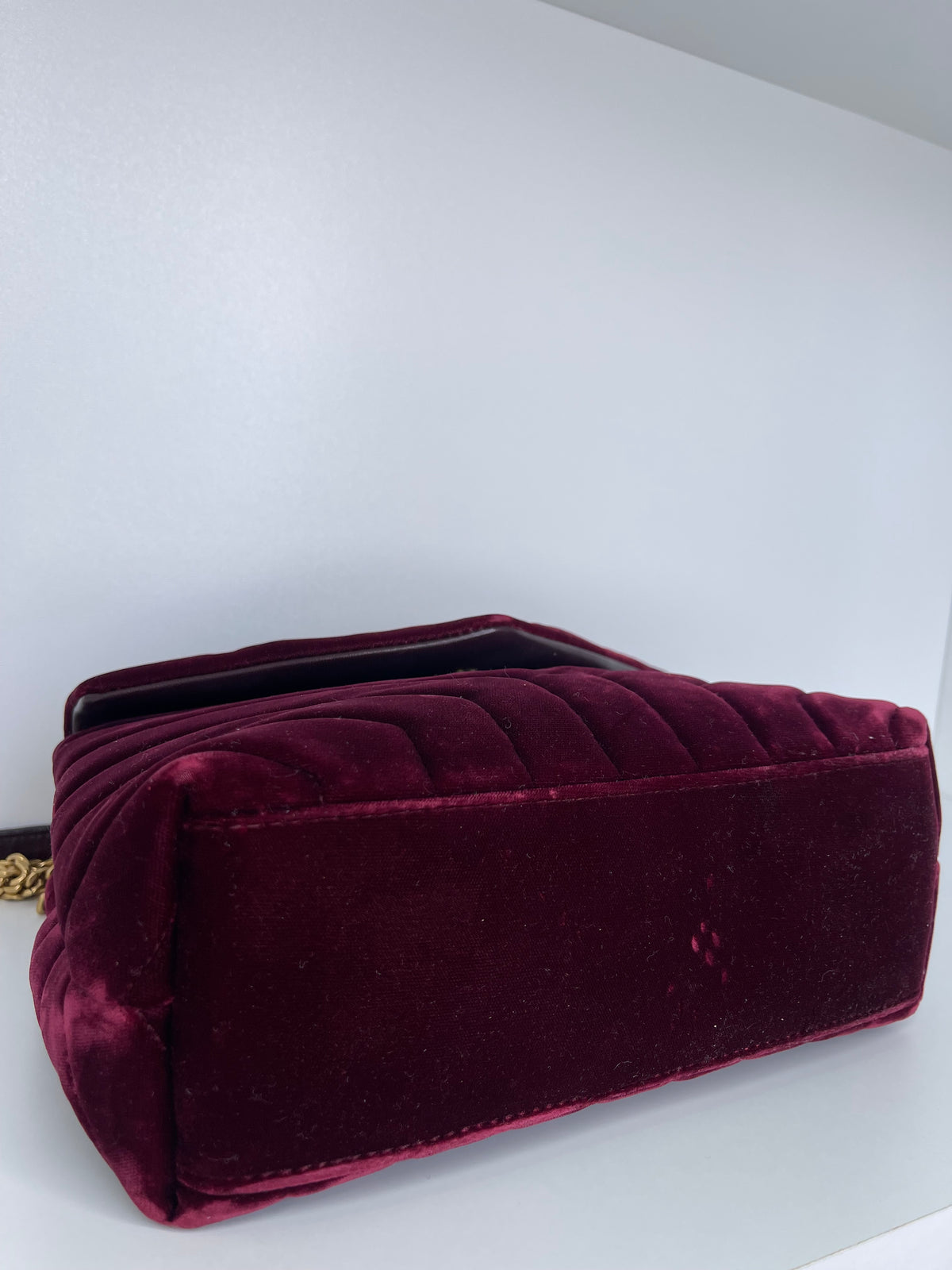 Saint Laurent Velvet Y Quilted Monogram Small Loulou Chain Satchel Burgundy