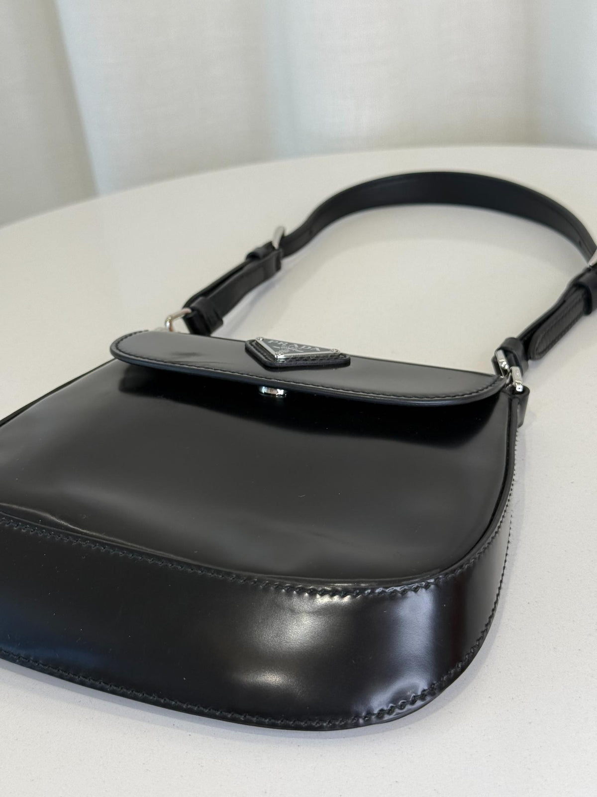Prada Mini Cleo Black Spazzolato Leather Shoulder Bag