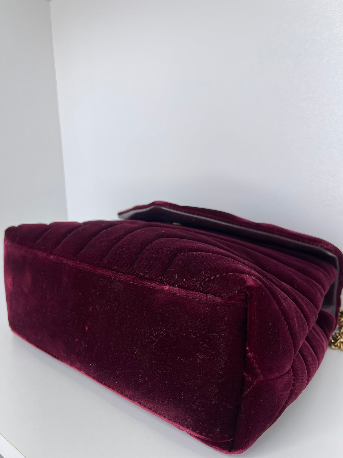 Saint Laurent Velvet Y Quilted Monogram Small Loulou Chain Satchel Burgundy