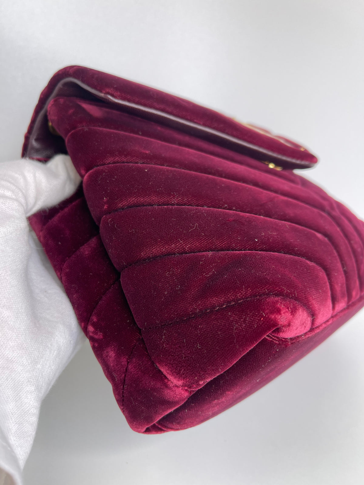 Saint Laurent Velvet Y Quilted Monogram Small Loulou Chain Satchel Burgundy