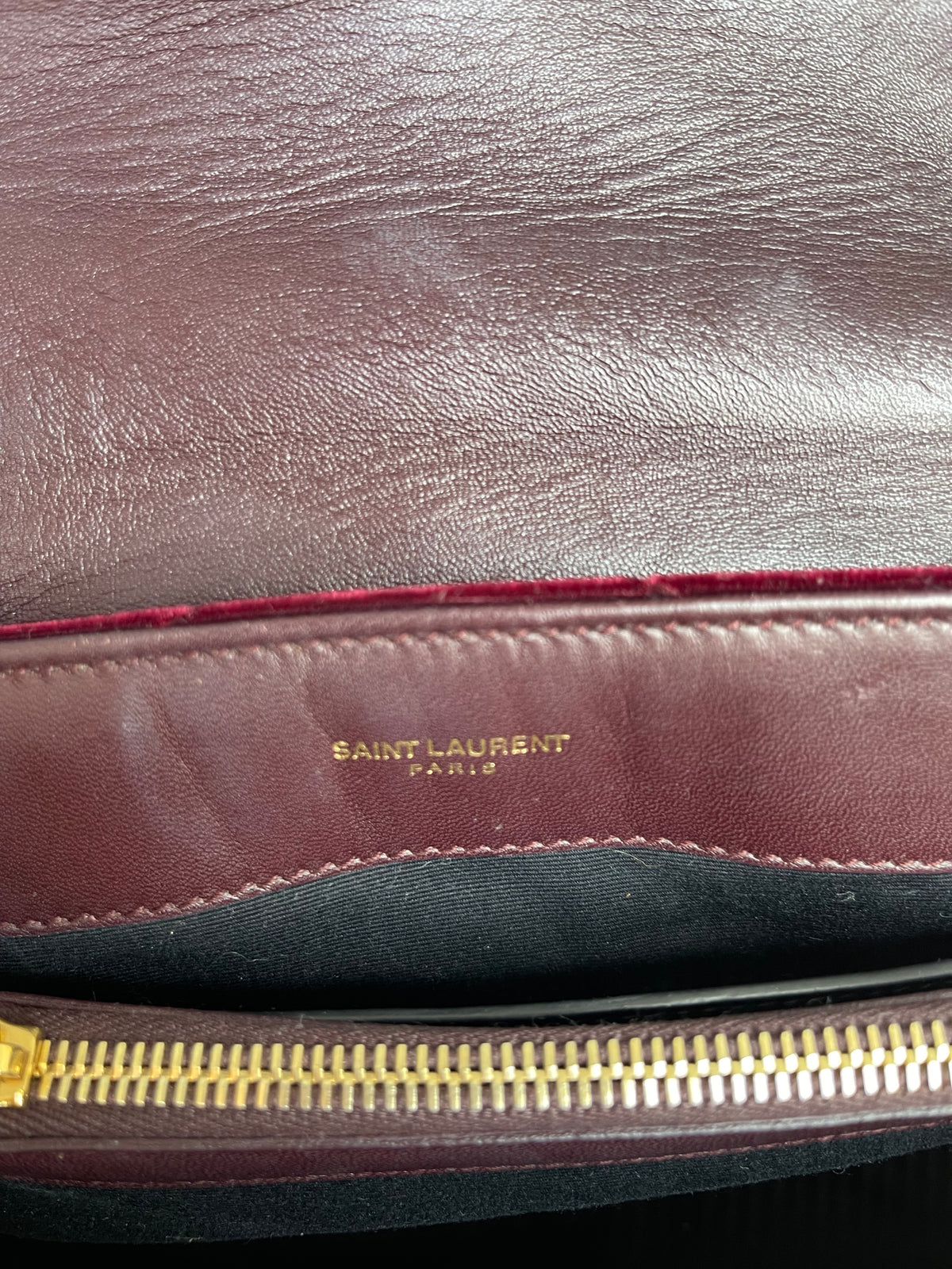 Saint Laurent Velvet Y Quilted Monogram Small Loulou Chain Satchel Burgundy