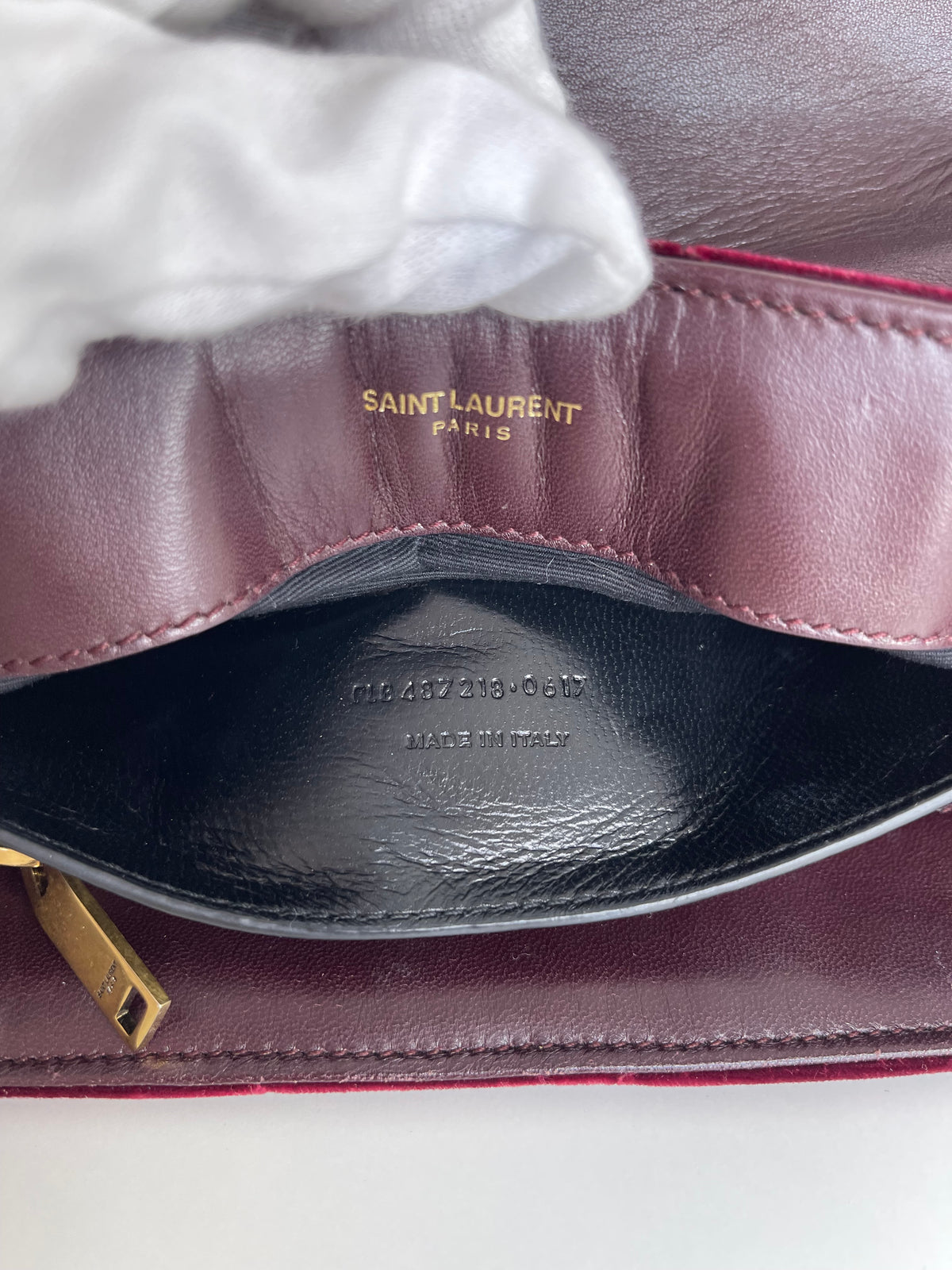 Saint Laurent Velvet Y Quilted Monogram Small Loulou Chain Satchel Burgundy