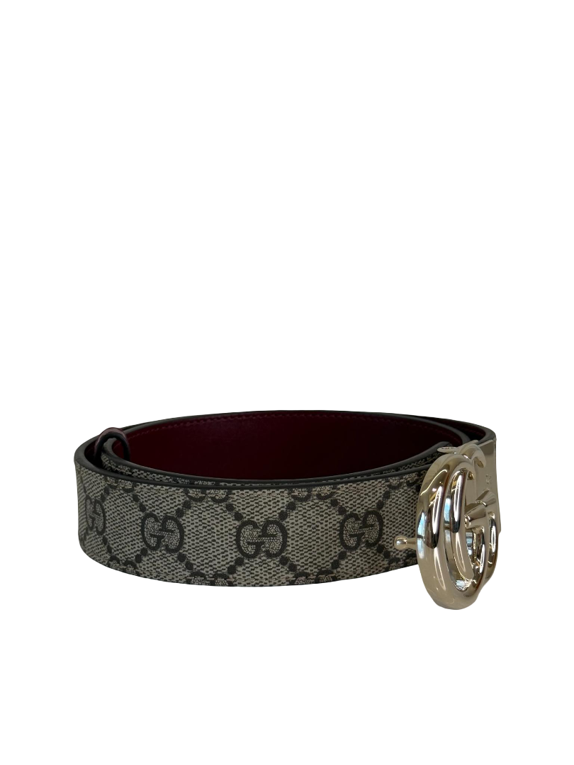 Gucci GG Supreme Monogram Reversible Belt Burgundy Leather