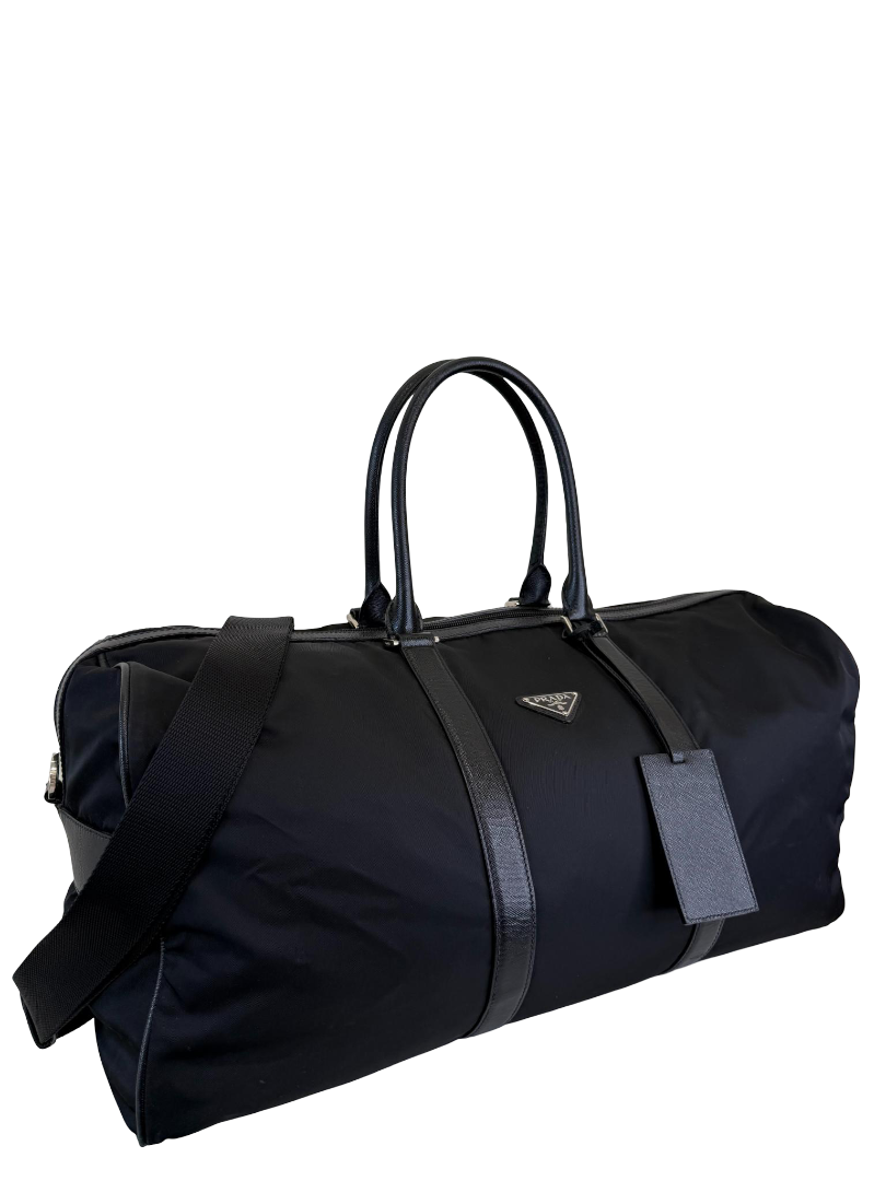 Prada Black Nylon and Saffiano Leather Travel Bag