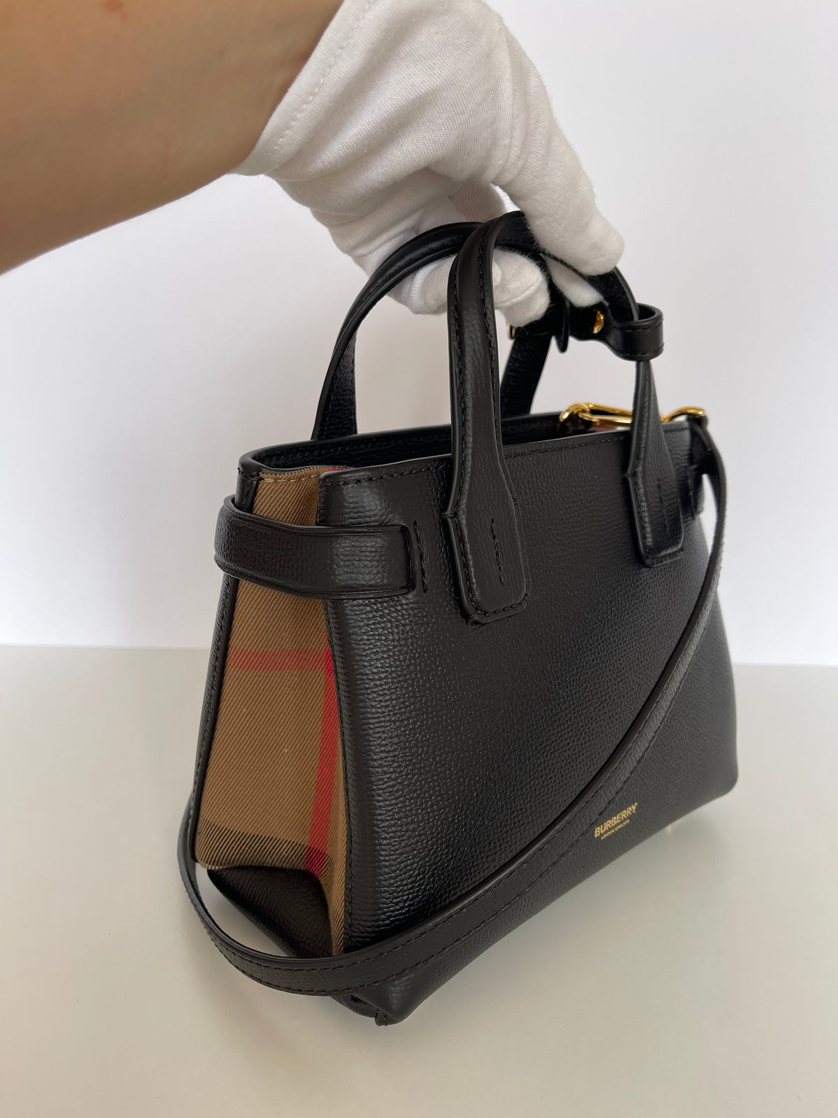 Burberry Baby Banner Black Leather House Check Tote Bag