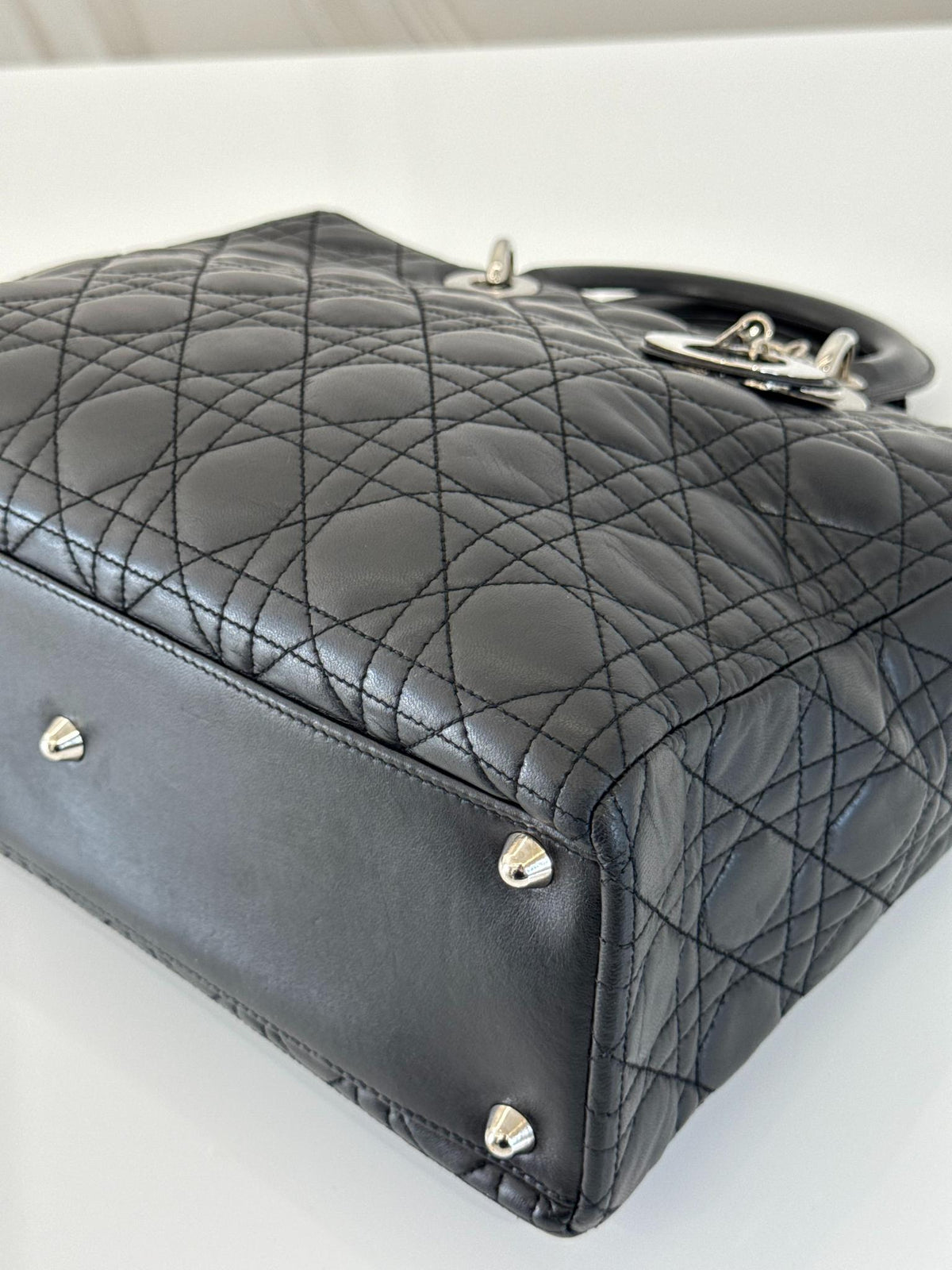 Christian Dior Large Lady Dior Black Cannage Lambskin Handbag