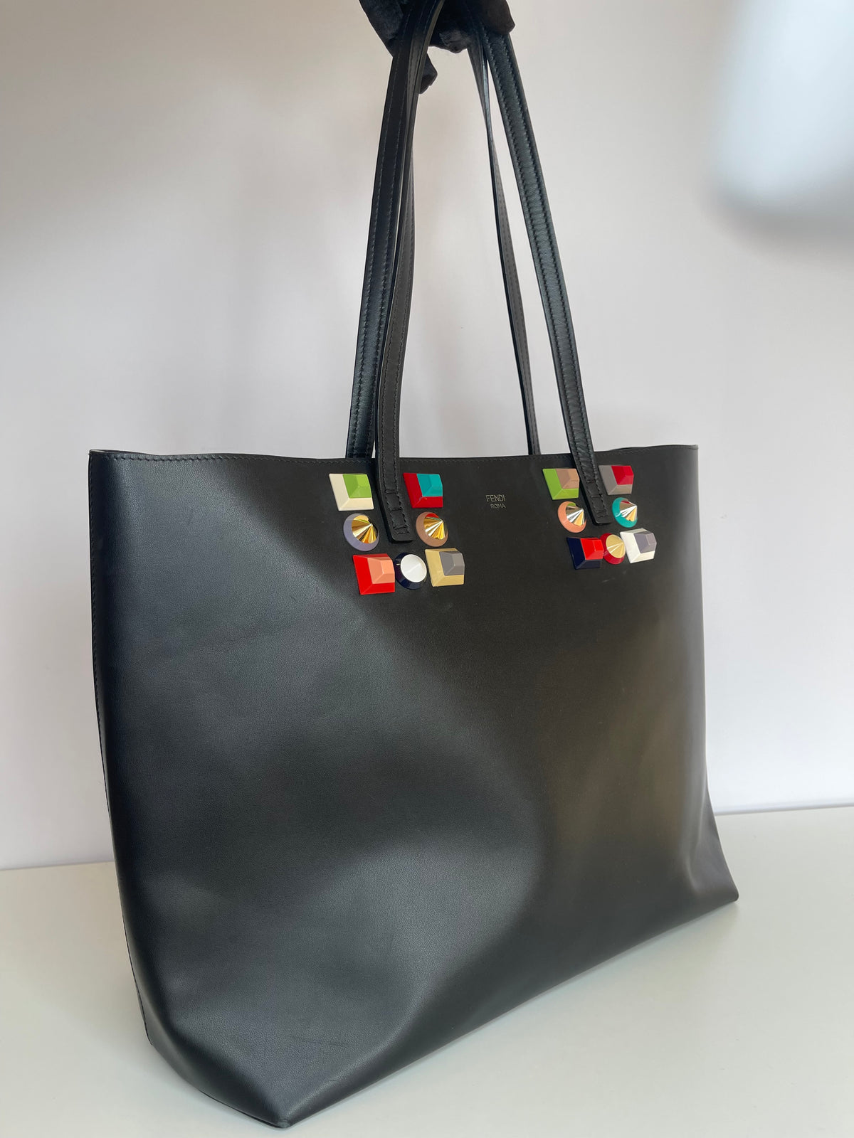 Fendi Rainbow Studded Leather Medium Roll Tote