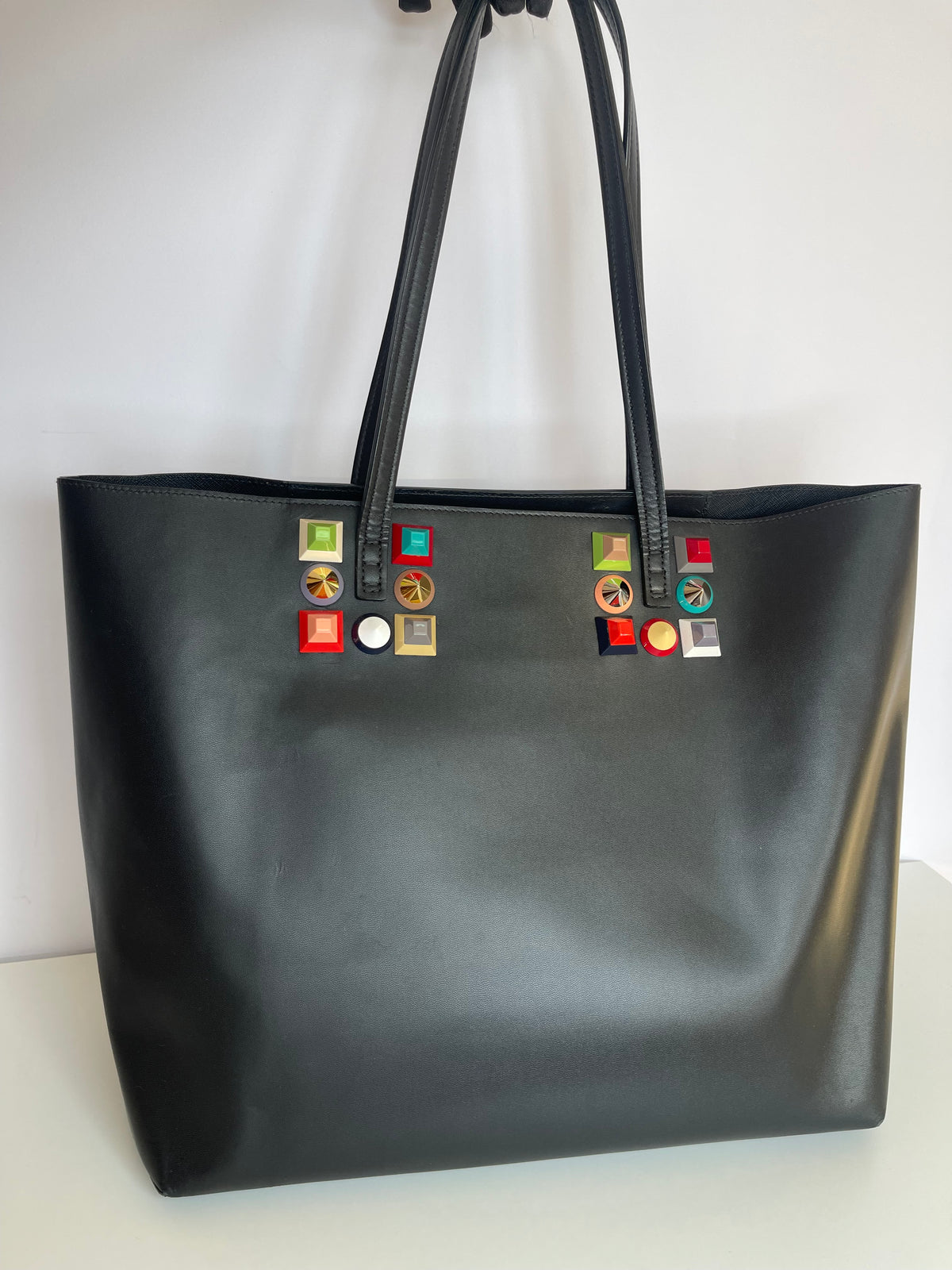 Fendi Rainbow Studded Leather Medium Roll Tote
