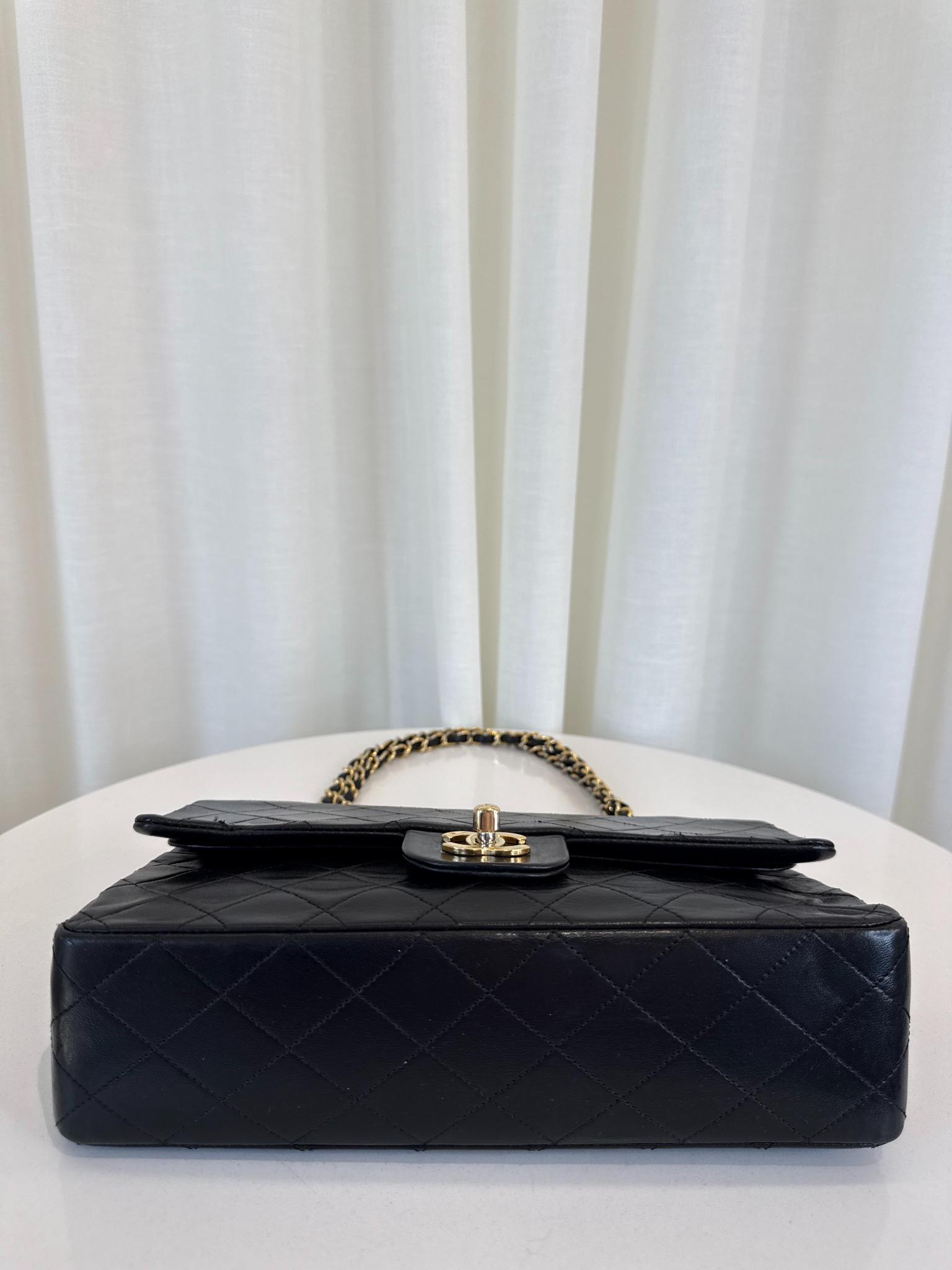 Chanel Vintage Medium Classic Double Flap Black Lambskin Gold Plated Hardware