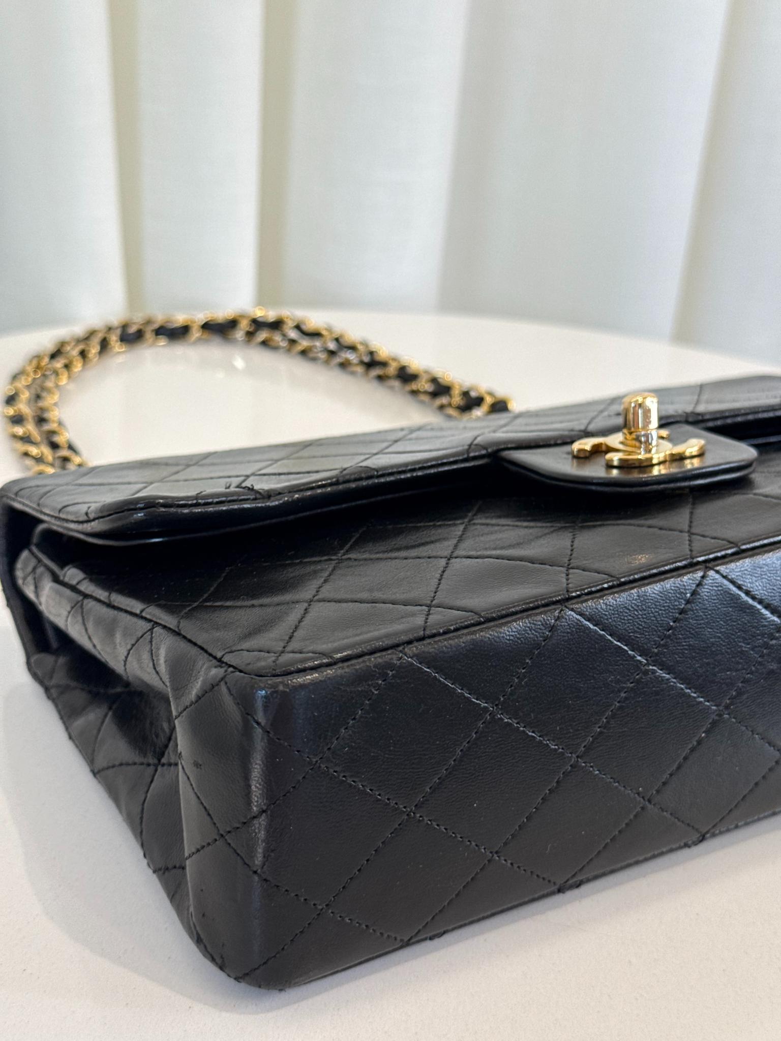 Chanel Vintage Medium Classic Double Flap Black Lambskin Gold Plated Hardware