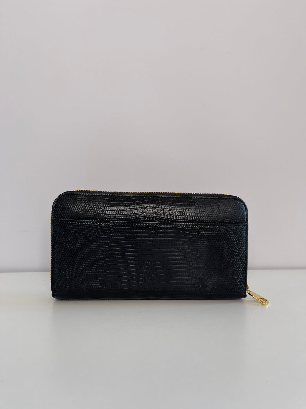 Dolce & Gabbana Black Lizard Embossed Leather Zip Around Wallet