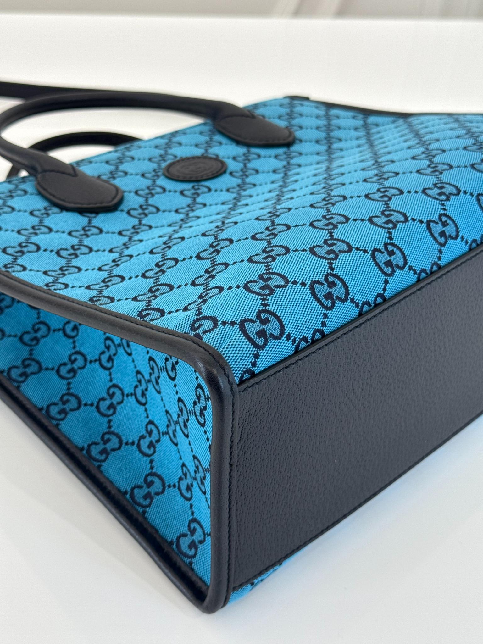 Gucci Monogram Blue GG Canvas/Calfskin Retro Tote Bag