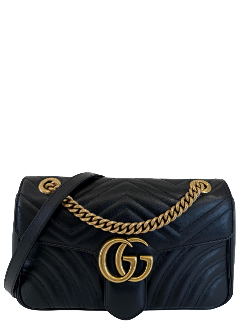 Gucci GG Marmont Medium Matelassé Black Leather Shoulder Bag