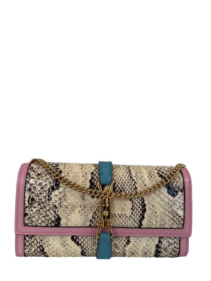 Gucci Jackie Limited Edition 1961 Pink/Multicolor Python Piston Lock Wallet on Chain