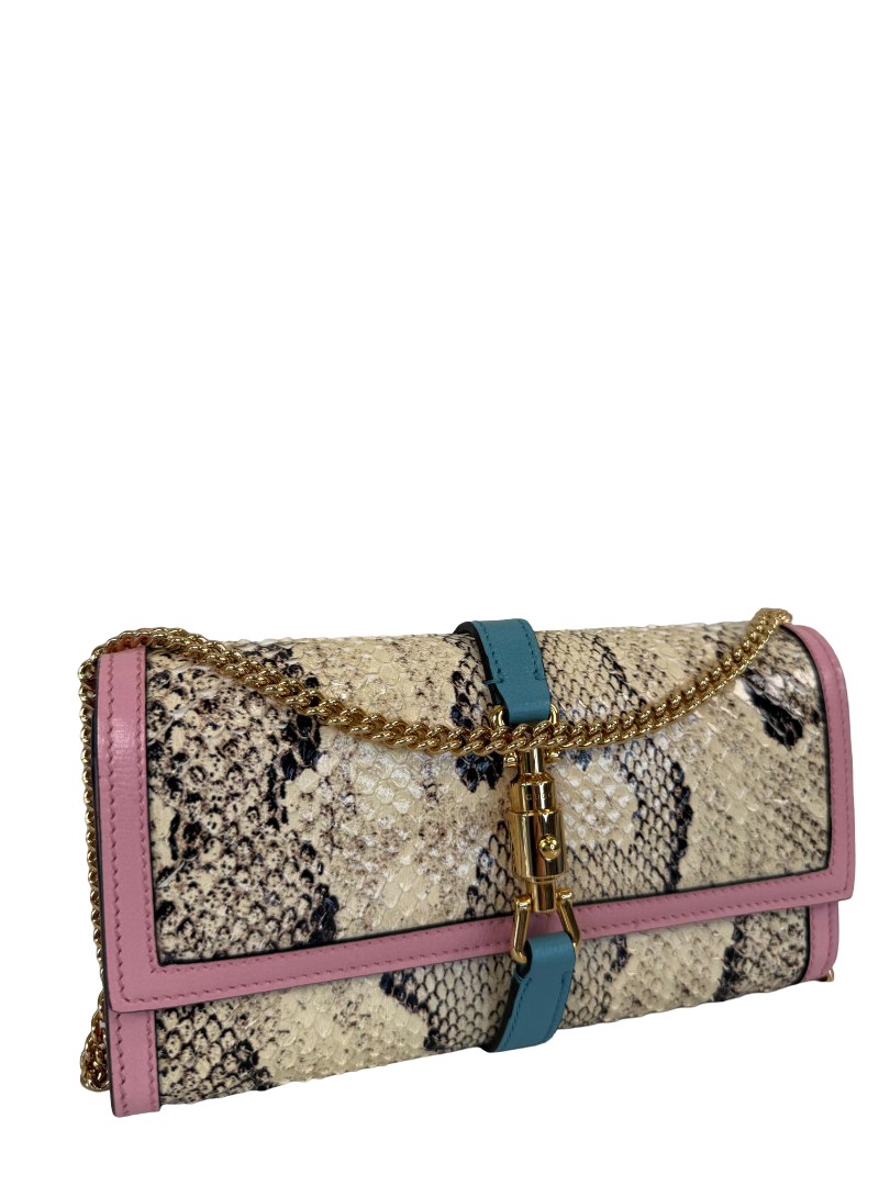 Gucci Jackie Limited Edition 1961 Pink/Multicolor Python Piston Lock Wallet on Chain