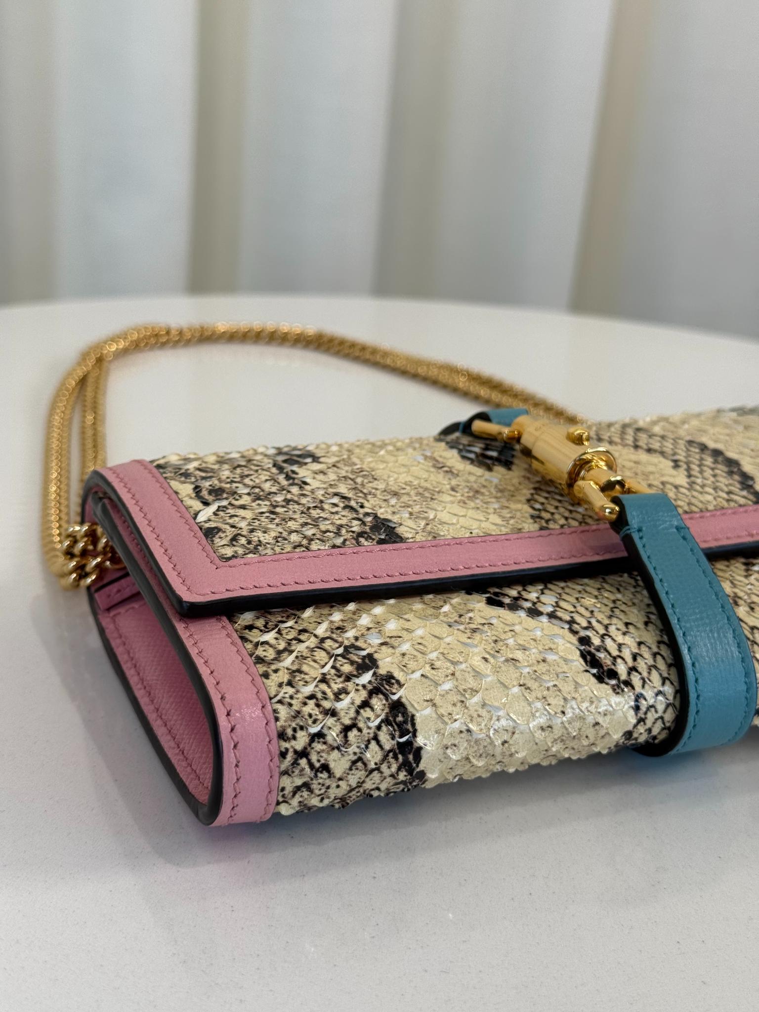 Gucci Jackie Limited Edition 1961 Pink/Multicolor Python Piston Lock Wallet on Chain