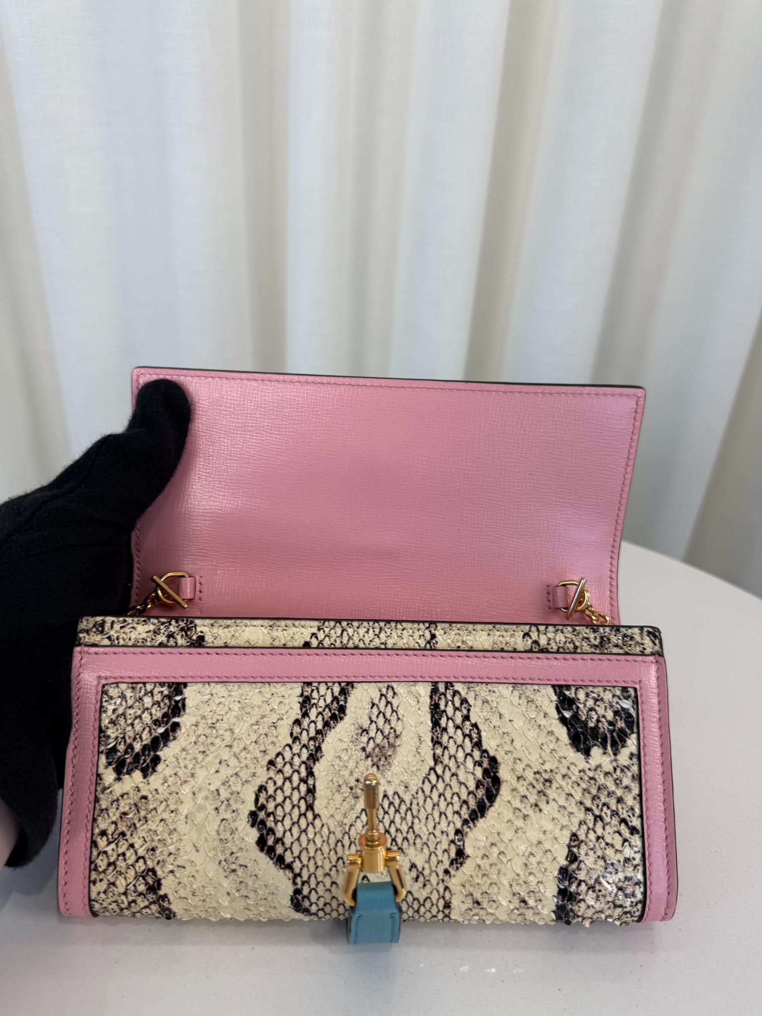 Gucci Jackie Limited Edition 1961 Pink/Multicolor Python Piston Lock Wallet on Chain