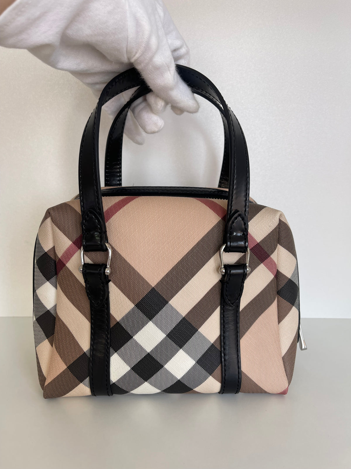 Burberry Top Handle Nova Check Canvas Mini Black