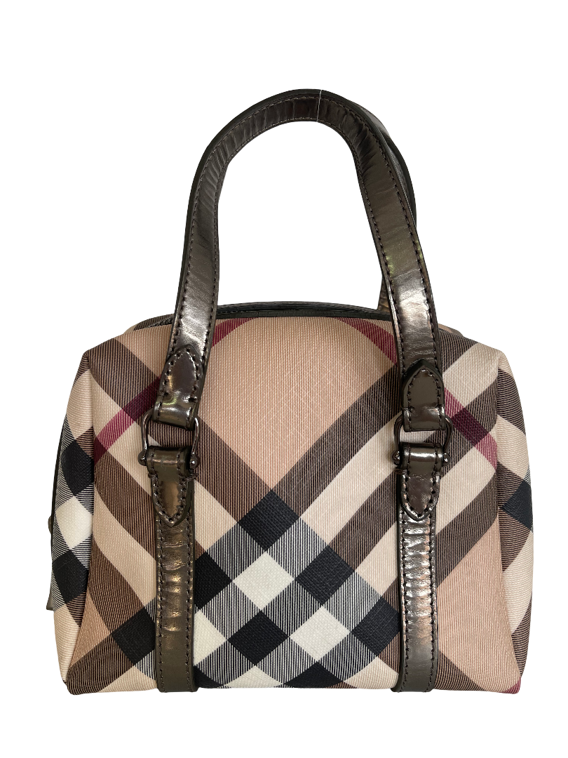 Burberry Top Handle Nova Check Canvas Mini Silvery
