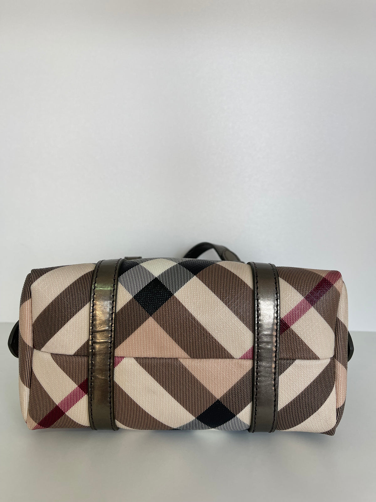 Burberry Top Handle Nova Check Canvas Mini Silvery