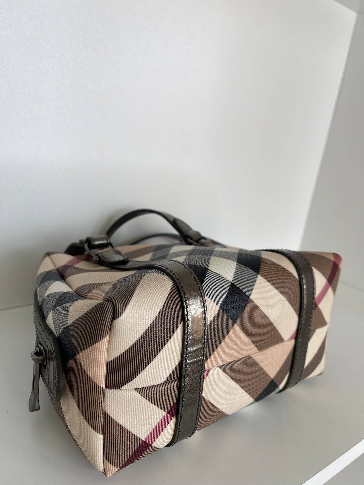 Burberry Top Handle Nova Check Canvas Mini Silvery