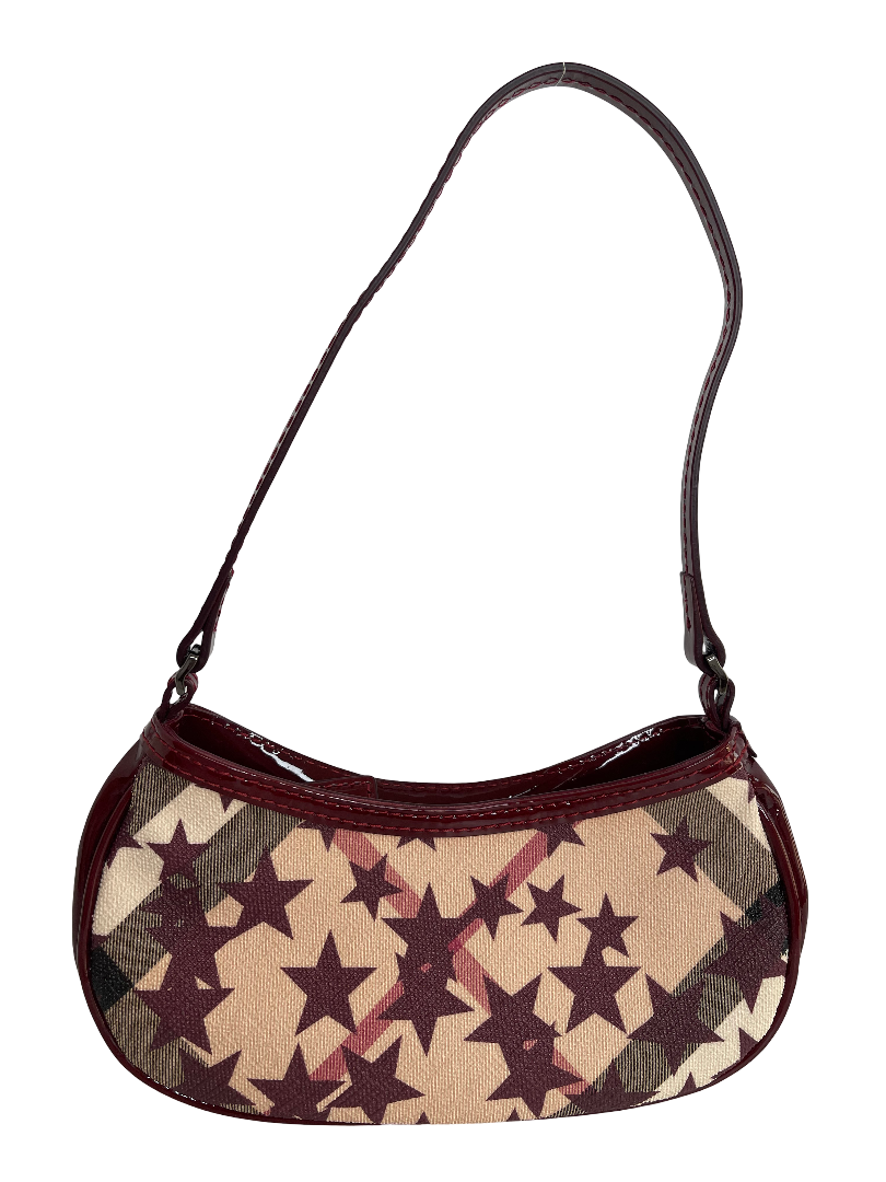 Burberry Pochette Nova Stars Mini Canvas Patent Leather Gunmetal Burgundy/Beige