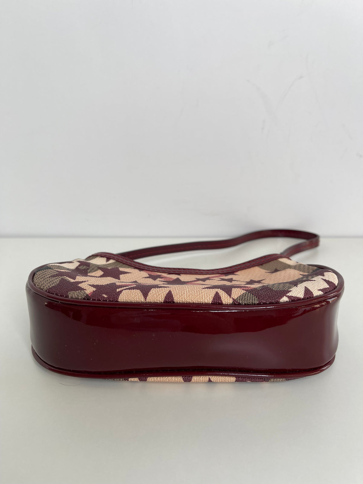 Burberry Pochette Nova Stars Mini Canvas Patent Leather Gunmetal Burgundy/Beige