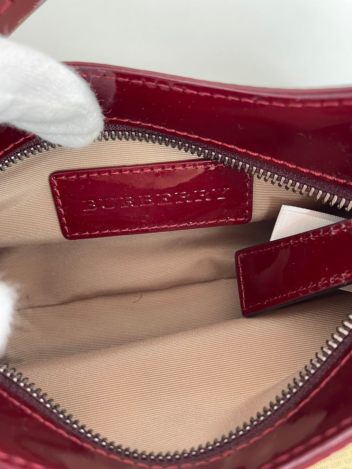 Burberry Pochette Nova Stars Mini Canvas Patent Leather Gunmetal Burgundy/Beige